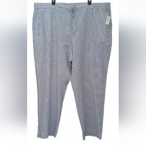 New Talbots Plus Linen Blend Pull On Pants Womens Size 24W Blue White Striped